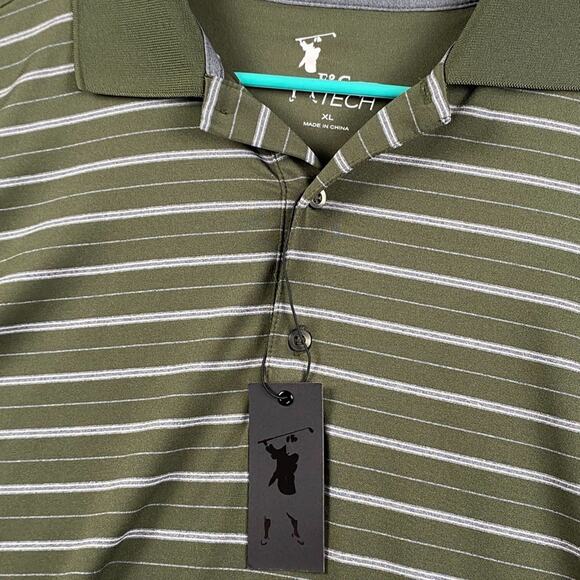F&G Tech Golf Polo Shirt Men's XL Green White Striped Performance Causal New - Picture 4 of 9